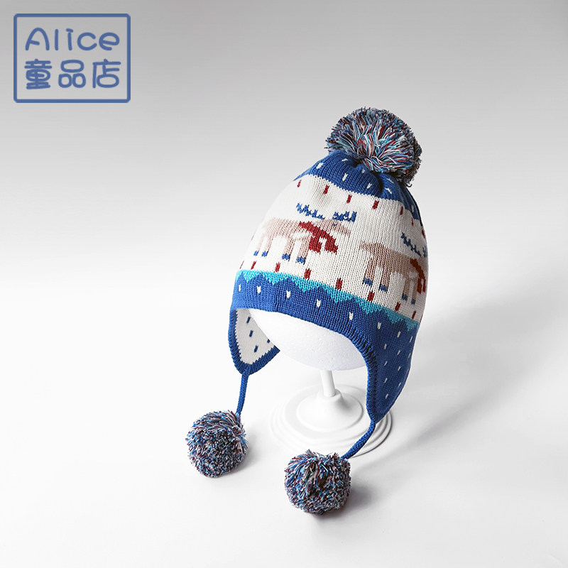 婴儿针织护耳帽子秋冬季1-2岁3儿童保暖毛线帽男童可爱宝宝套头帽