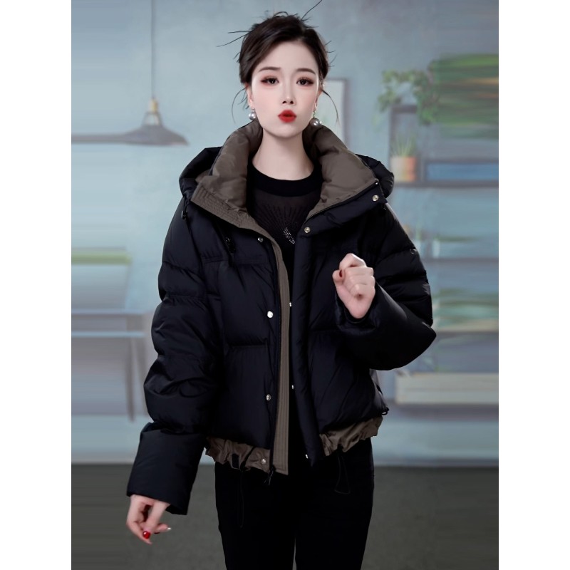 黑色连帽羽绒服女2025冬季新款小个子中年妈妈加厚保暖不臃肿外套