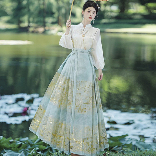 新中式马面裙套装中国风古筝演出服成人礼礼服18岁初中生女孩汉服