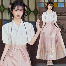古装夏季浅色中国风古筝演出服成人礼礼服马面裙套装初中生女汉服