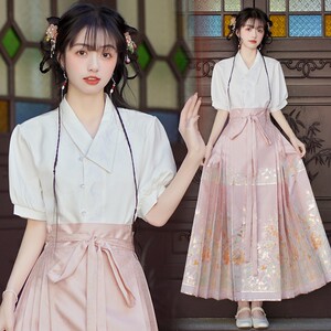古装夏天宋制宋代中国风古筝演出服浅色马面裙套装初中生少女汉服