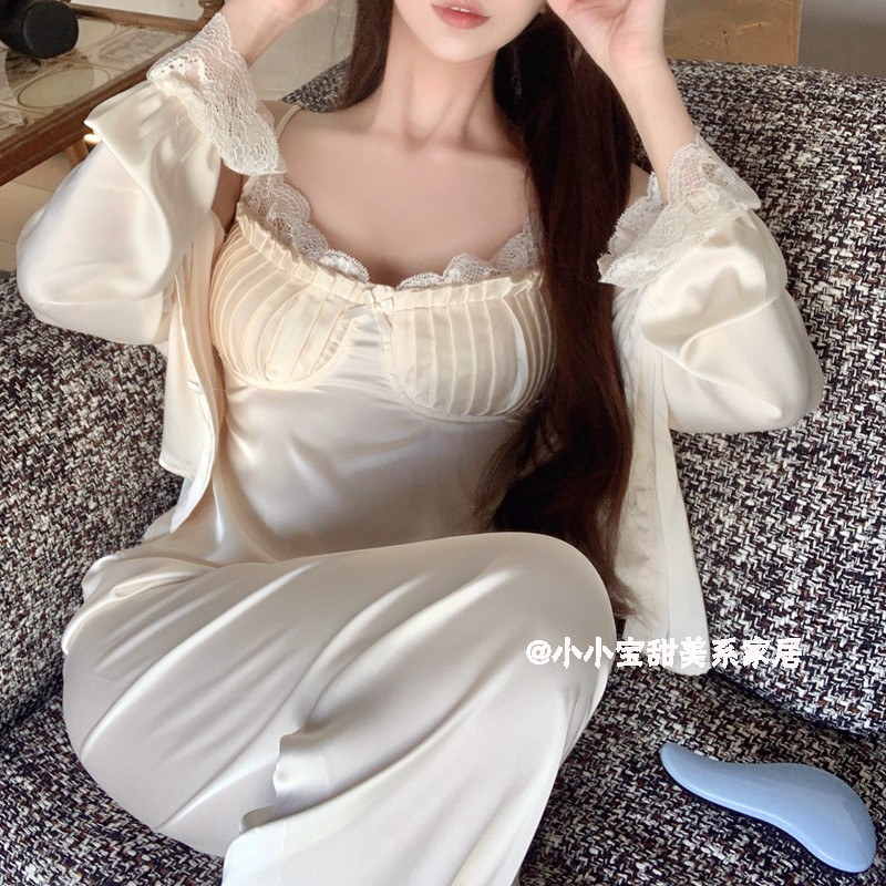 免文胸法式浪漫仙女睡衣三件套