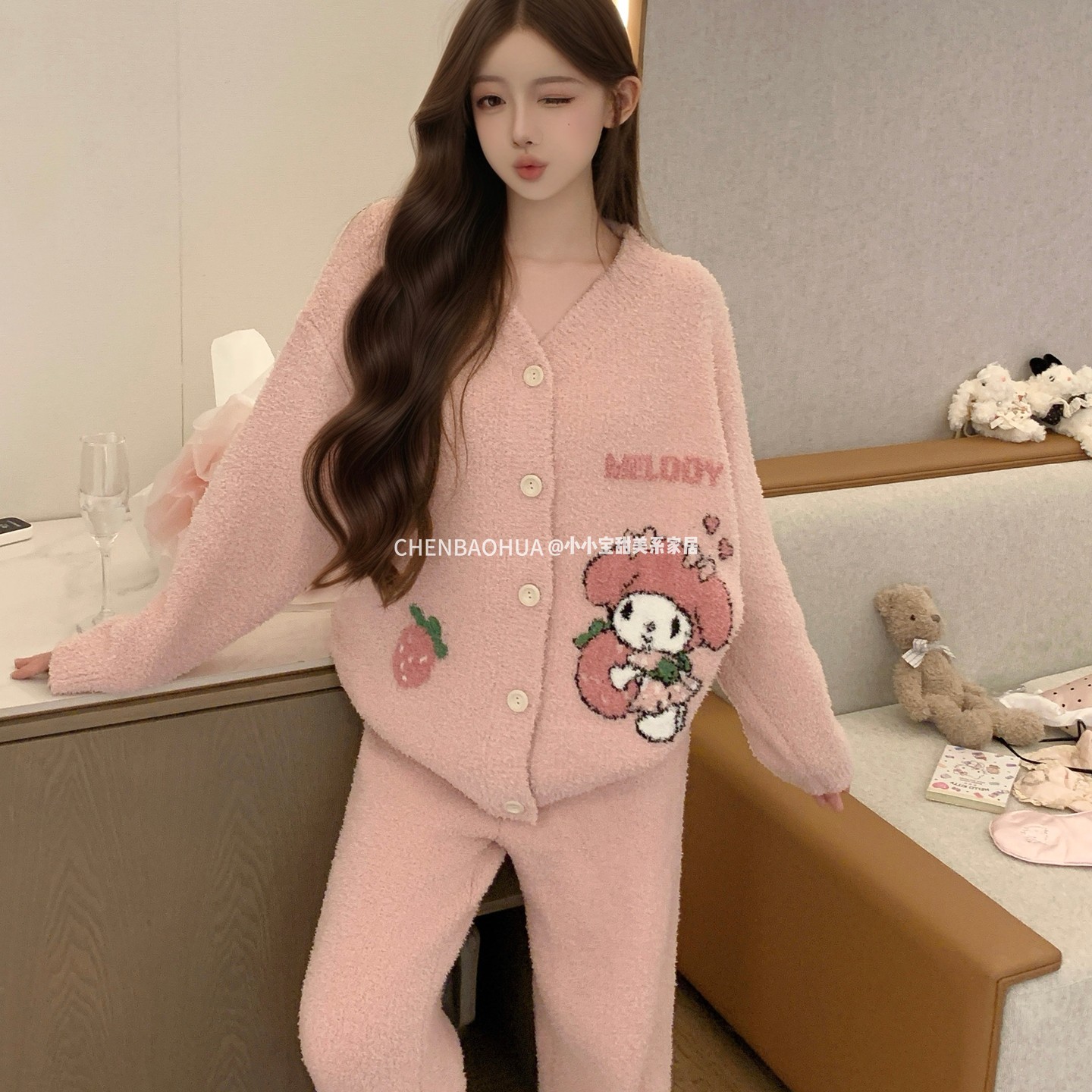 纯欲风少女感草莓小美睡衣珊瑚绒