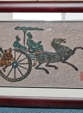 古钱币画，车马图
