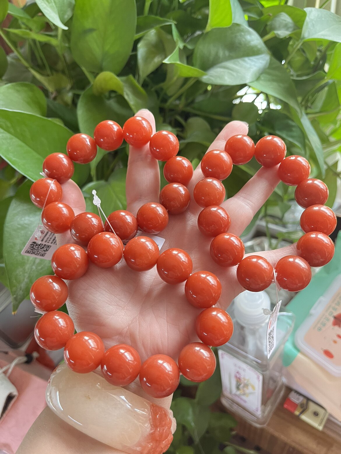 新疆金丝玉阿勒泰杜热红大珠手串18咪橘红色手链2.0大圆珠串包邮