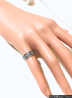 现货古埃及皇后 安卡甲虫浮雕仿古银尾戒 关节戒 独特手工银饰