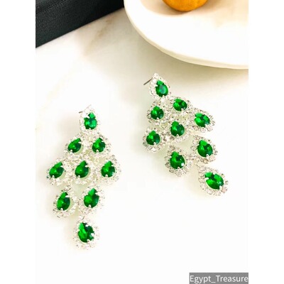 现货绝版款埃及Asfour复古Vintage皇后流苏耳环纳赛尔湖墨绿水晶