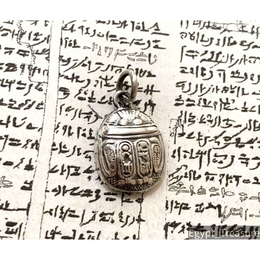 现货埃及银饰暗黑风古埃及圣日之光法老圣甲虫双面浮雕手工银吊坠