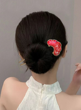 红色宋锦如意U型发簪女