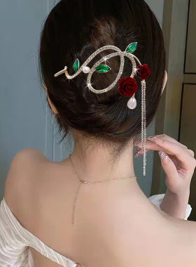 甜美风玫瑰流苏扭扭发夹
