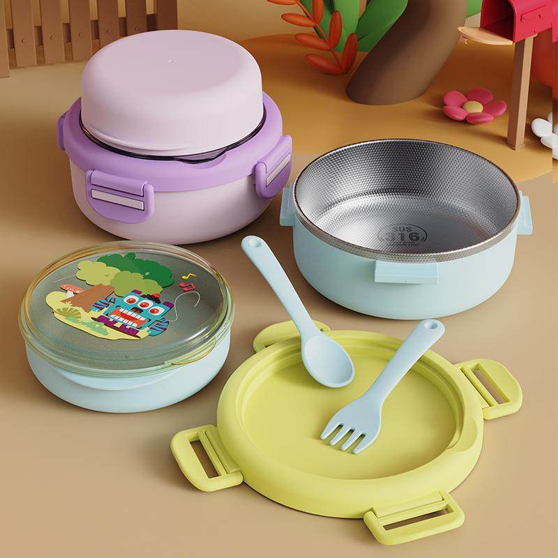 dearya逗芽家叠叠乐圆形不锈钢饭盒儿童餐具辅食碗便携叉勺PP材质,婴童用品,儿童餐具,淘宝优惠券,粉丝福利购,淘宝优惠卷