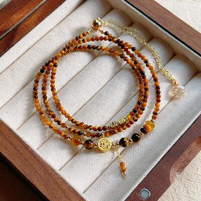 天然金发晶加切面黄虎眼石手链