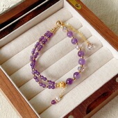 工作感情双层手链天然紫水晶AB款 承包你 幸运 原创设计手串女