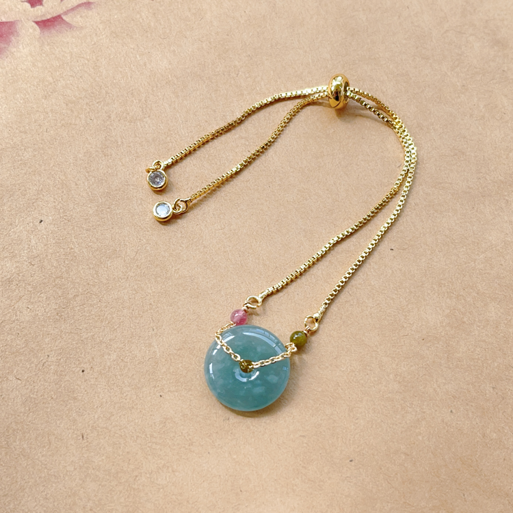 冰种蓝水翡翠A货平安环可调手链