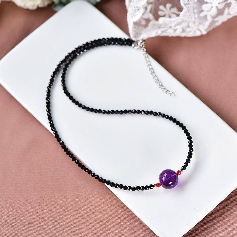 天然紫水晶项链 黑尖晶石 项链 锁骨链女 水晶吊坠 职场智慧宝石,饰品/流行首饰/时尚饰品新,颈饰,淘宝优惠券,粉丝福利购,淘宝优惠卷