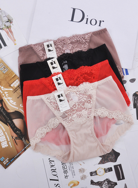 韩国内衣Nobby性感透明蕾丝网纱内裤女士中腰三角裤舒适透气夏季
