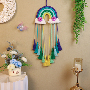 彩虹流苏手工编织挂毯装饰品挂件民宿卧室幼儿园儿童房背景墙壁饰