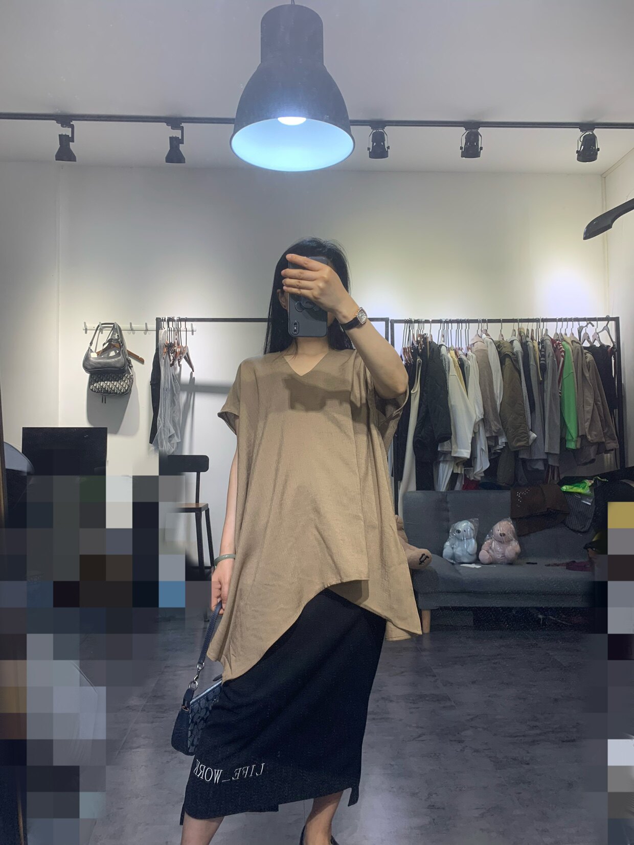 日单原单设计感不规则Oversize个性不撞衫V领T恤女衬衫春夏上衣