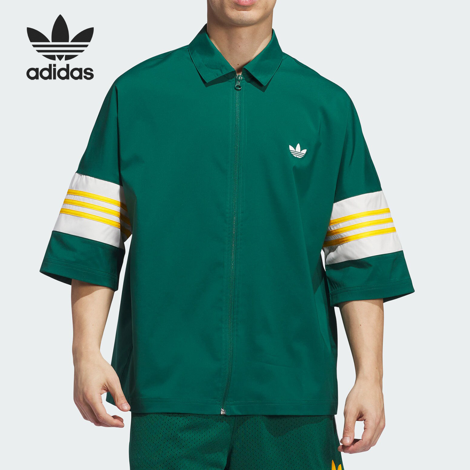 Adidas/阿迪达斯官方正品新款男女同款宽松短袖翻领衬衫IY7373