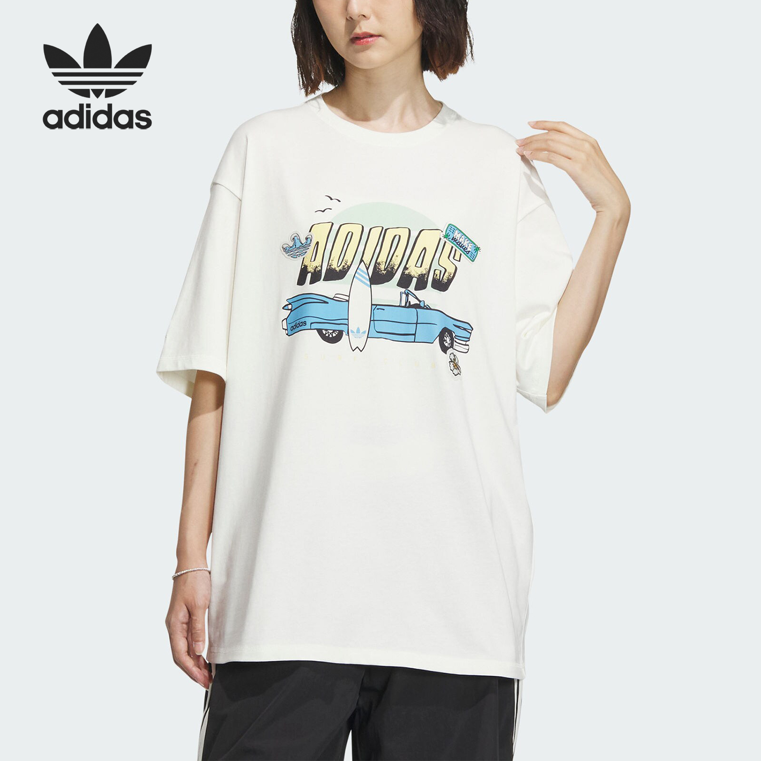 Adidas/阿迪达斯官方正品三叶草SMR GFX TEE SS女士印花T恤IW6296