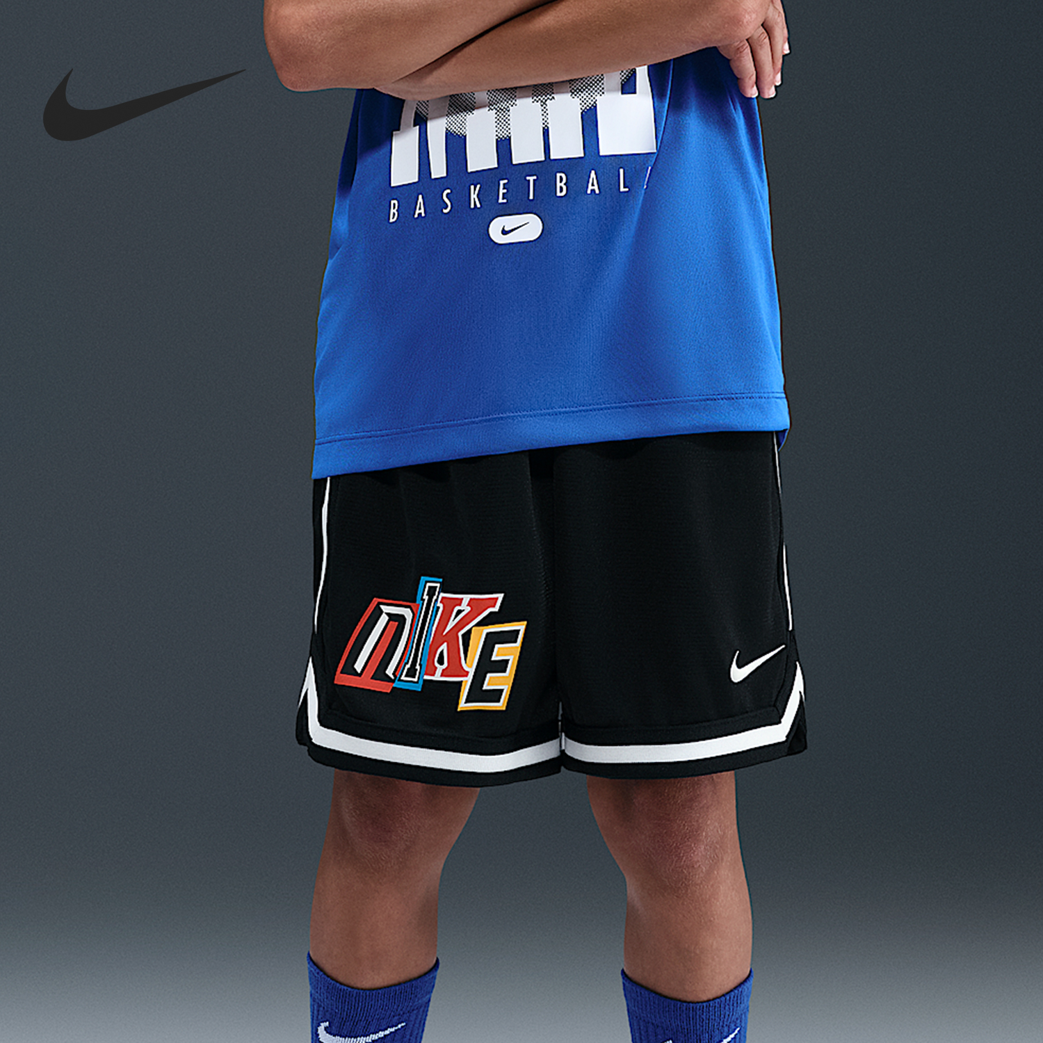 Nike/耐克正品夏季大童系带篮球运动宽松针织透气短裤IM3394-010