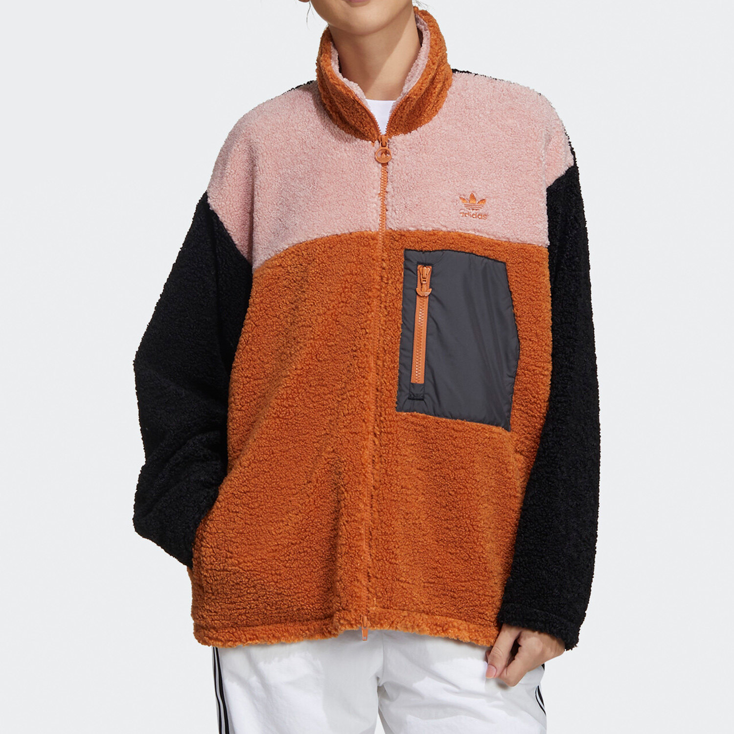 Adidas/阿迪达斯正品三叶草 女子羊羔绒夹克立领拼接外套 GQ1238,运动服/休闲服装,运动茄克/外套,淘宝优惠券,粉丝福利购,淘宝优惠卷