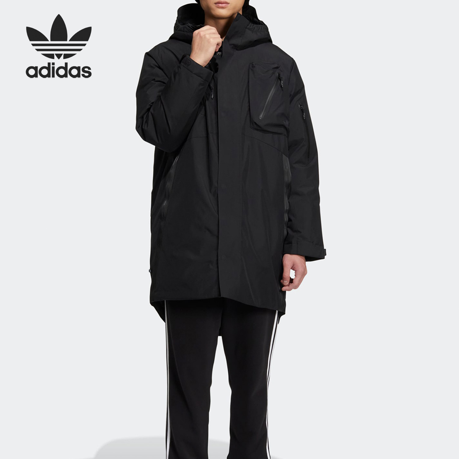 阿迪达斯三叶草男子连帽羽绒服