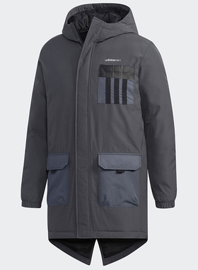 Adidas/阿迪达斯正品NEO男子运动休闲保暖连帽棉服中长款 EI4394