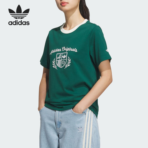 阿迪达斯女士印花圆领运动短袖