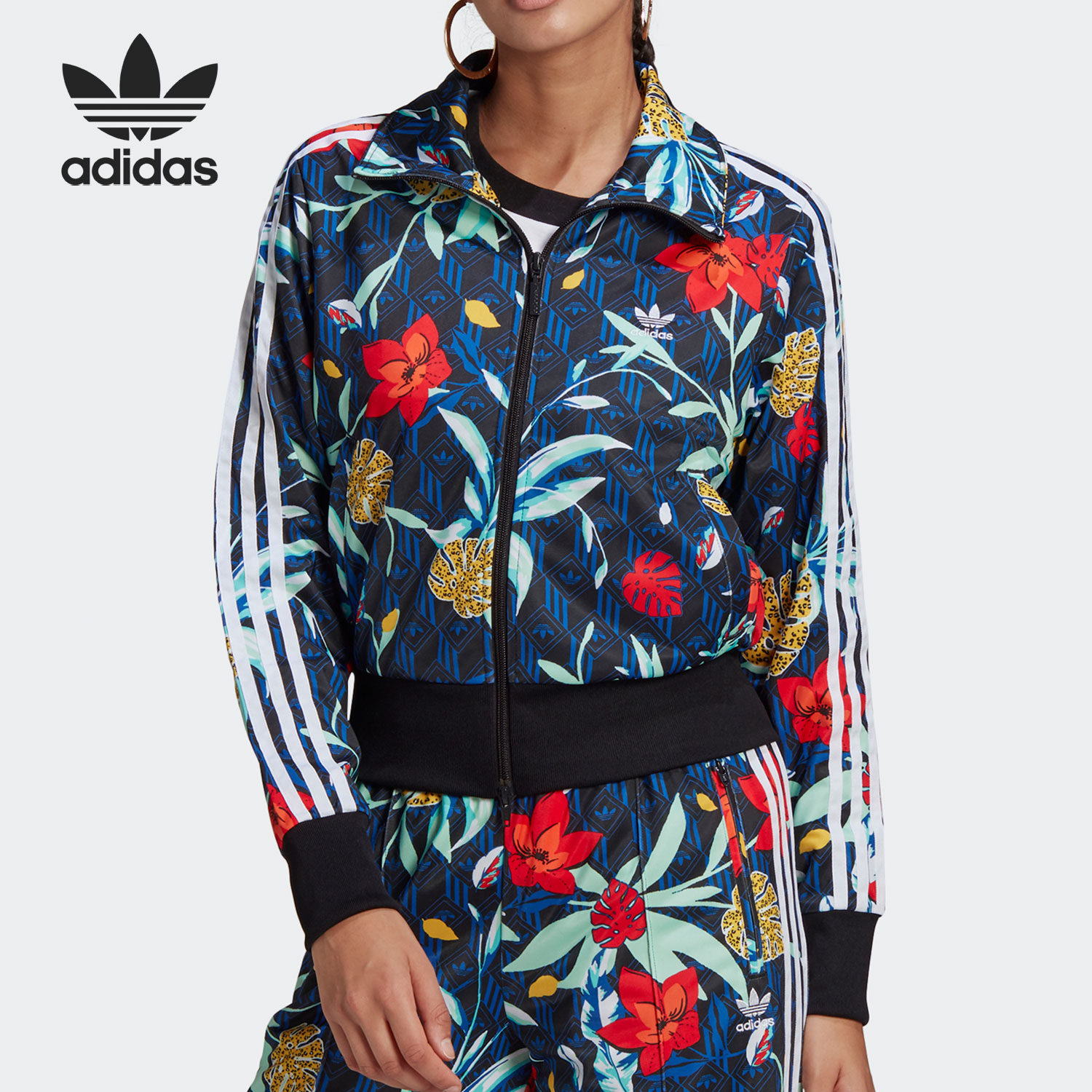 阿迪达斯三叶草女子花卉夹克外套
