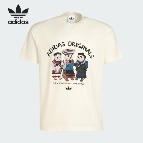 Adidas/阿迪达斯正品三叶草男女休闲熊猫印花运动针织短袖IB7061