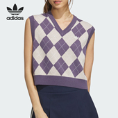 Adidas 三叶草女子针织复古V领休闲单马甲IX7814 阿迪达斯正品