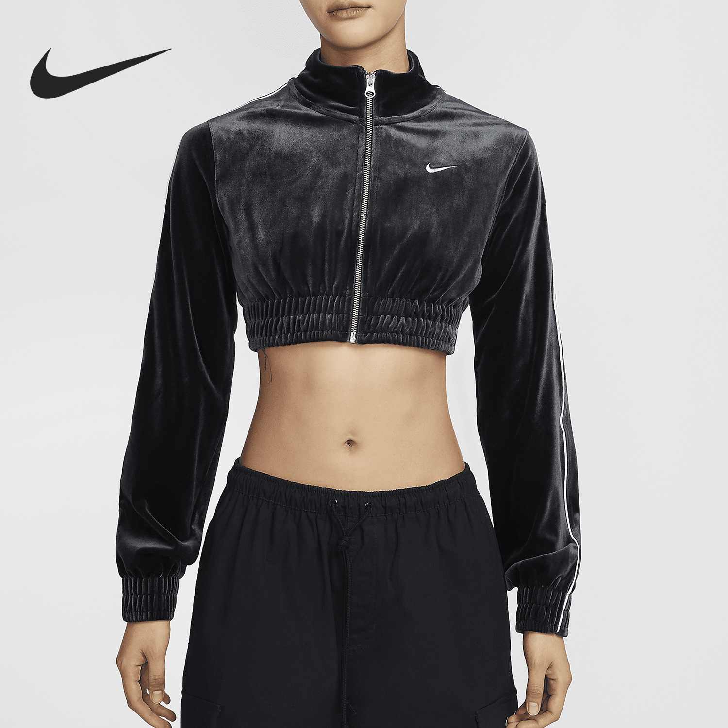Nike/耐克官方正品秋季新款女士立领短款性感平绒外套FZ3680-010