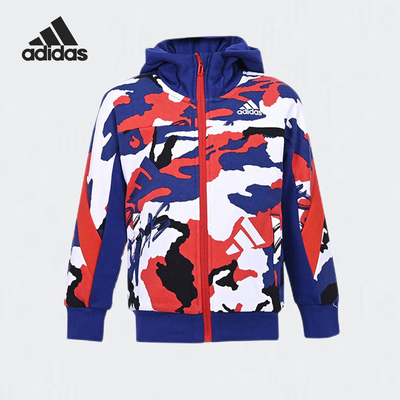 Adidas/阿迪达斯正品2025小童时尚印花运动连帽针织外套H40302