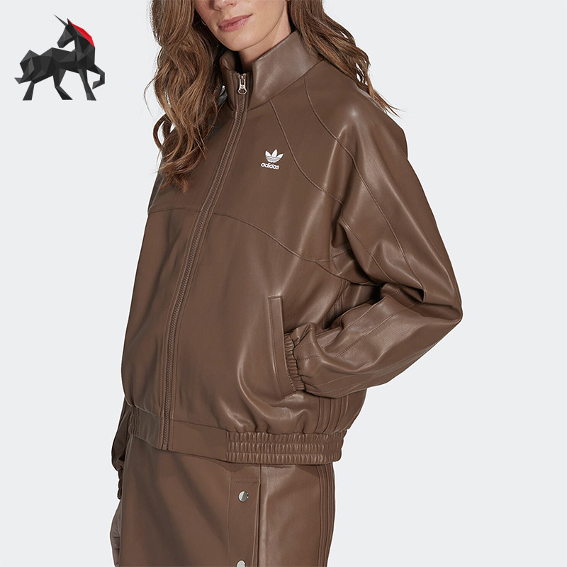 Adidas/阿迪达斯正品三叶草女士复古休闲皮衣立领夹克II6102