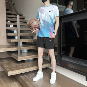 耐克顿运动套装男女夏季男款圆领透气速干T恤跑步休闲短裤三分裤