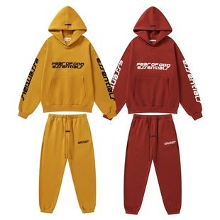 FOG复线ESSENTIALS美潮高街硅胶字母加绒连帽卫衣休闲长裤 男 套装