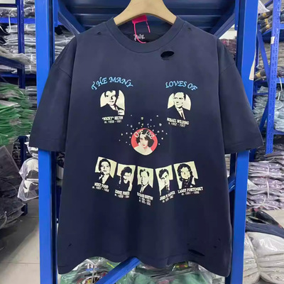 复古做旧人物印花宽松短袖T恤