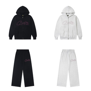 trapstar刺绣字母装宽松连帽拉链外套直筒休闲长裤秋冬加绒套装