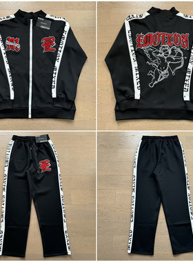 MIXED EMOTION刺绣字母logo美潮高街休闲拼色外套直筒长裤套装