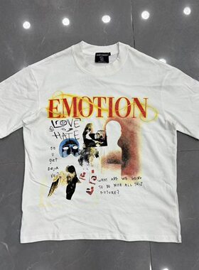 MIXED EMOTION字母印花短袖男女宽松街头T恤复古高街潮牌情侣装