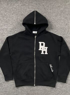 Rhude美潮高街发泡字母印花宽松开衫加绒男女连帽卫衣休闲外套潮