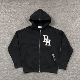 Rhude美潮高街发泡字母印花宽松开衫加绒男女连帽卫衣休闲外套潮