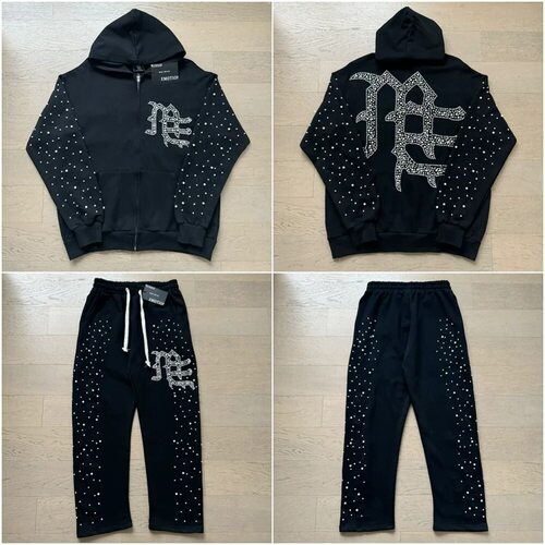 美潮高街钉珠钻字母连帽套装