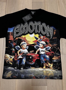 MIXED EMOTION美式匪帮天使宝宝烫钻短袖男女情侣宽松高街潮牌T恤