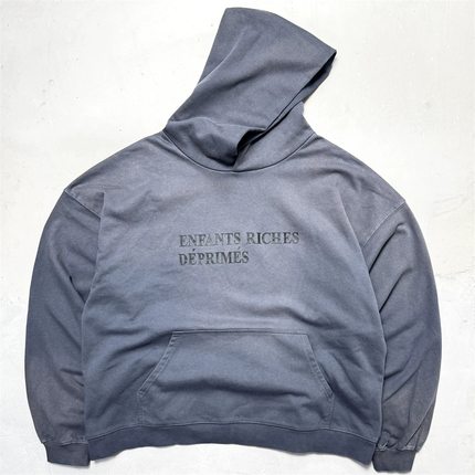 ERD忧郁的富二代经典标语Logo印花手工破坏洗水做旧休闲连帽卫衣