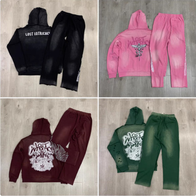 美式复古字母印花连帽卫衣