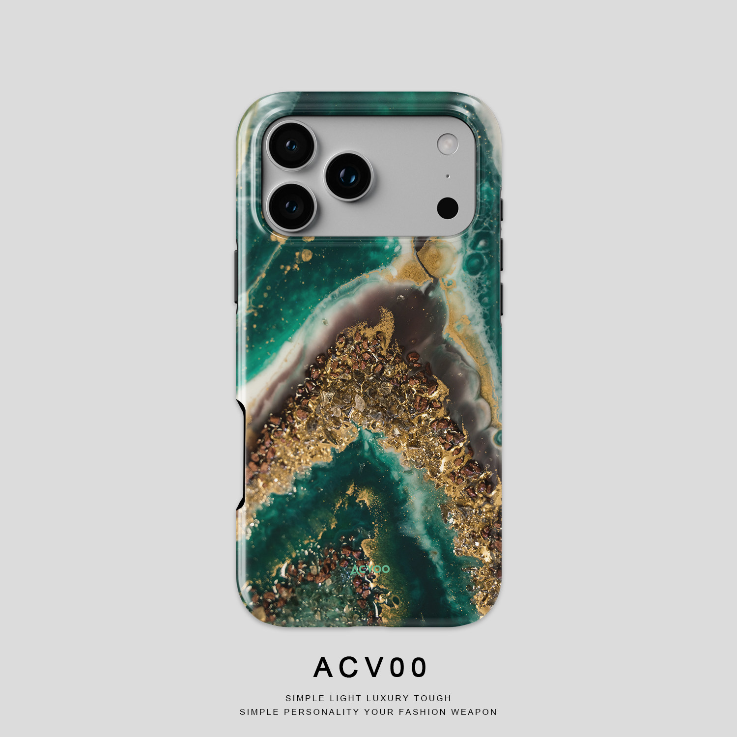 Acvoo仿真艺术大理石玛瑙绿色鎏金iPhone17Promax保护15适用于苹果14手机壳13防摔壳12不褪色环保可水洗全包