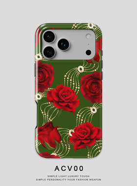 Acvoo复古红色玫瑰花奢华iPhone16Promax保护14适用于苹果13手机壳12绿色11不褪色可水洗全包