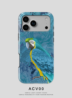 Acvoo蓝色国风鹦鹉花卉iPhone16Promax保护12适用于13苹果14手机壳